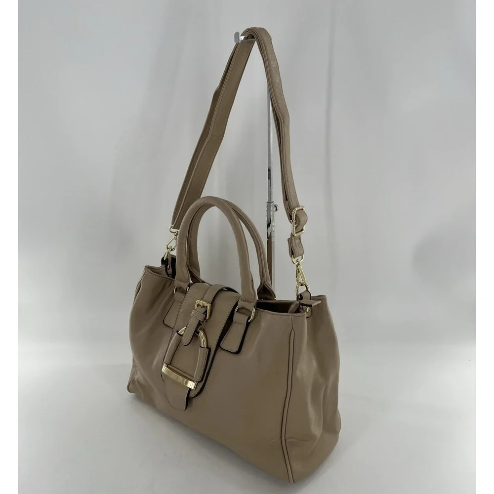 Large Charming Charlie Handbag Satchel Crossbody Tote Purse Tan Beige Taupe Gold